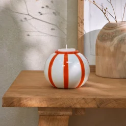 Decoratieartikel<Blancheporte Ronde kaarshouder met oranje strepen wit/oranje