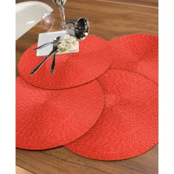 Feesttafel|Placemat<Blancheporte Ronde placemat met metallic design - Set van 4 rood