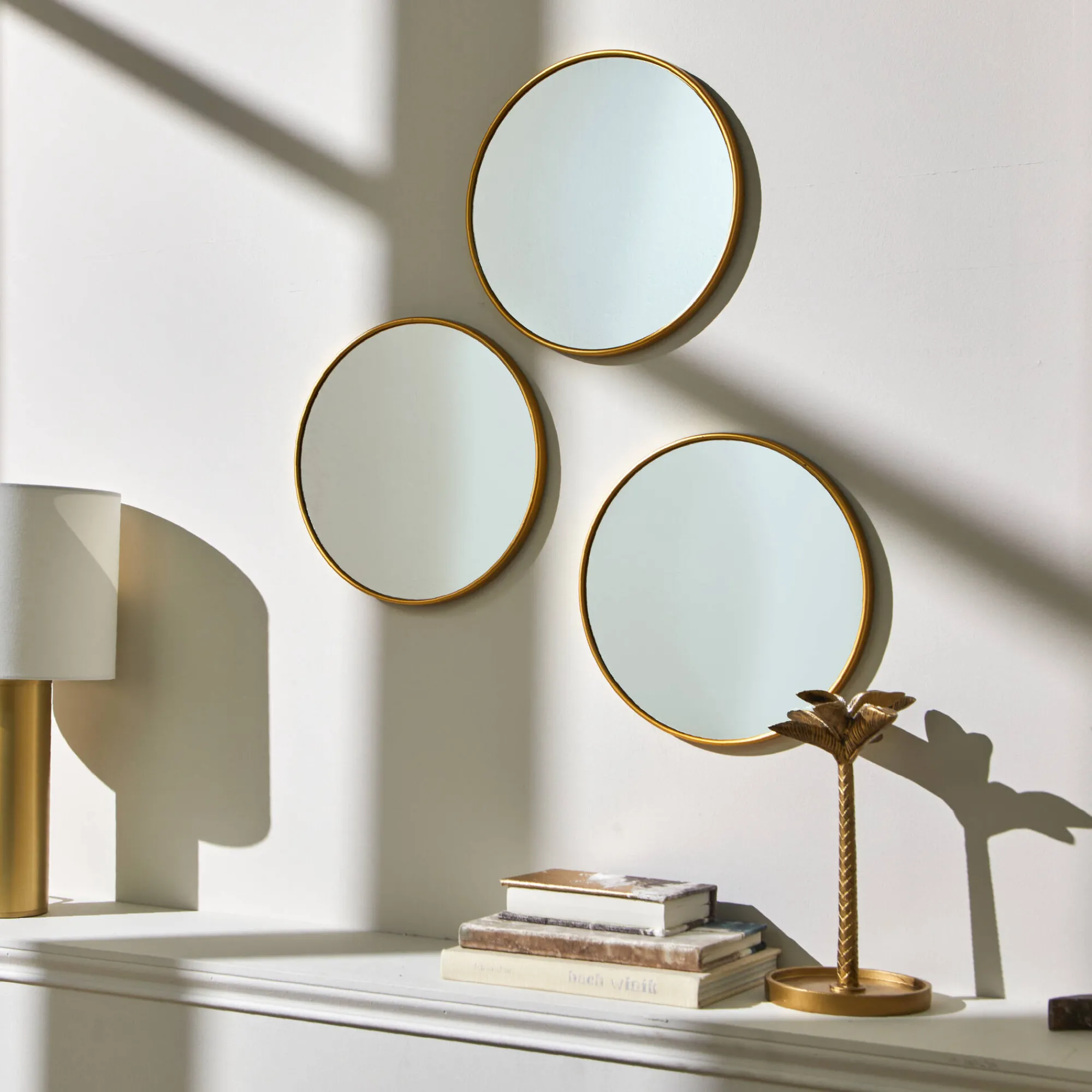Feestdecoratie|Decoratieartikel<Blancheporte Ronde spiegel met e rand - set van 3 goudkleurig