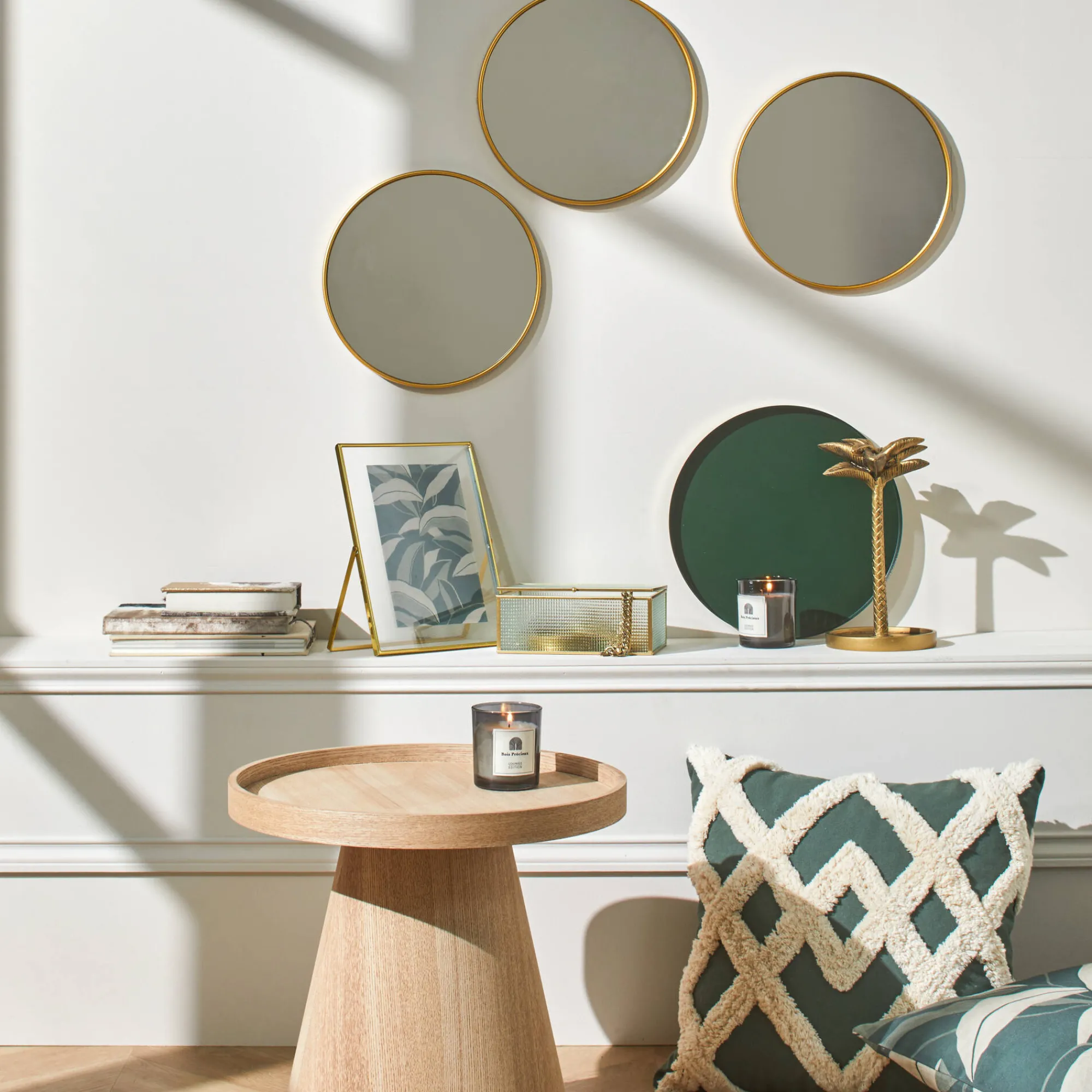 Feestdecoratie|Decoratieartikel<Blancheporte Ronde spiegel met e rand - set van 3 goudkleurig