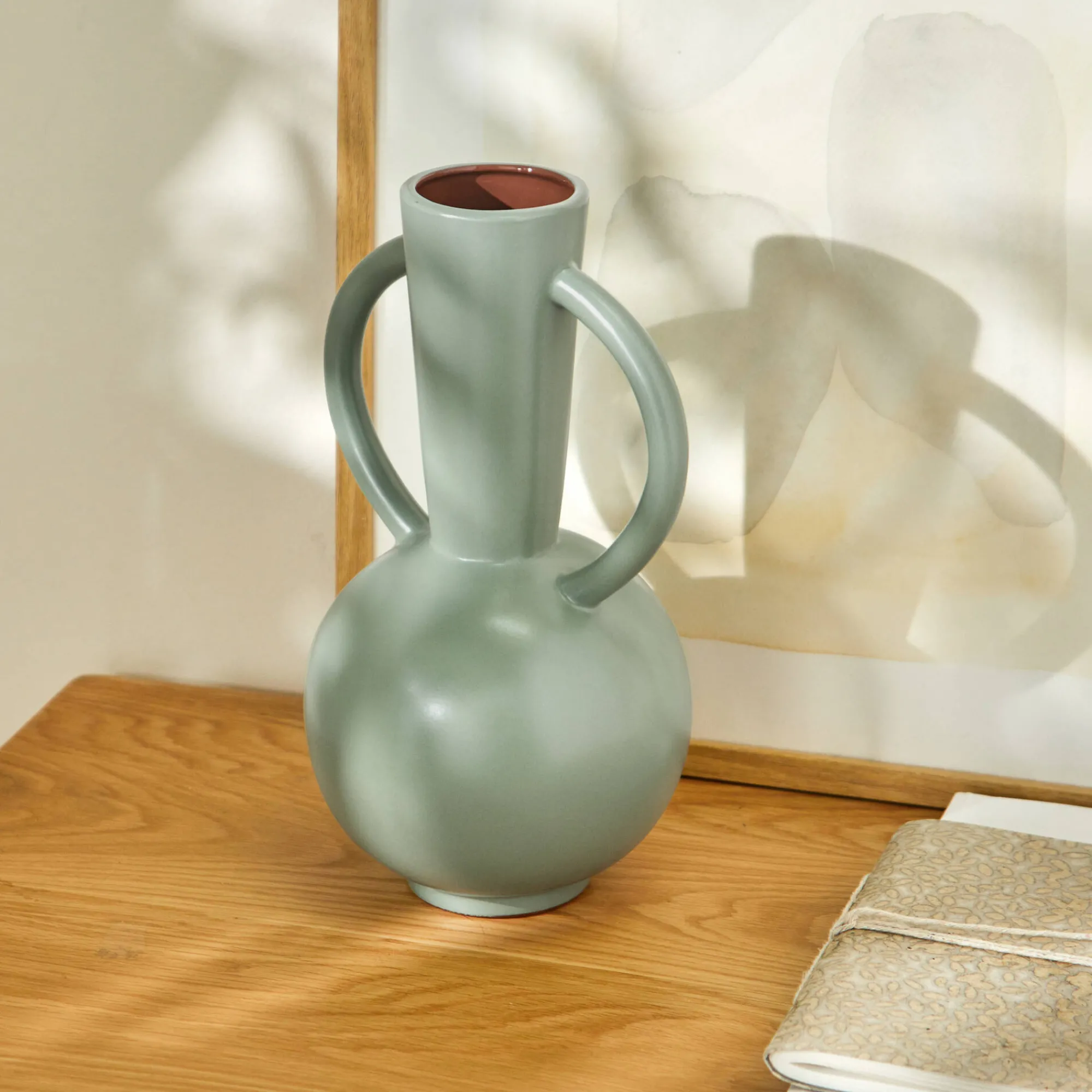 Decoratieartikel<Blancheporte Ronde vaas in keramiek, dubbele handvatten - 29,5 cm hoog groen