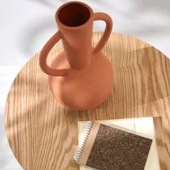 Decoratieartikel<Blancheporte Ronde vaas in keramiek, dubbele handvatten - 29,5 cm hoog oranje
