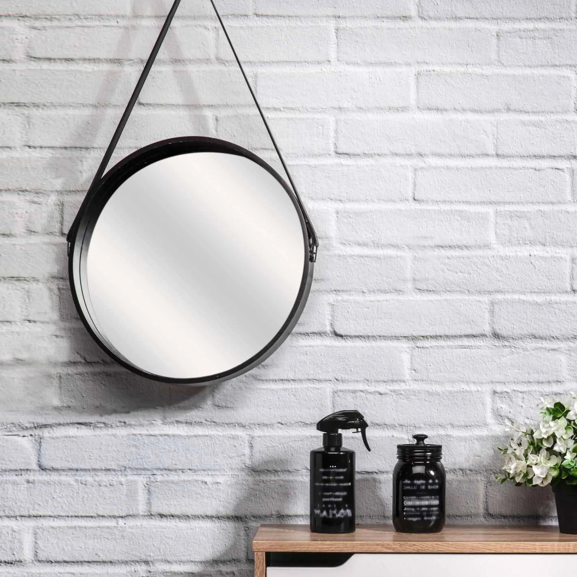 Decoratieartikel<Blancheporte Ronde wandspiegel in barbierstijl met handgreep zwart