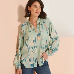 Bloes En Tuniek<Blancheporte Ruime bedrukte bloes, bloezende mouwen groen / blauw
