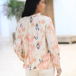 Bloes En Tuniek<Blancheporte Ruime bedrukte bloes, bloezende mouwen beige / roze