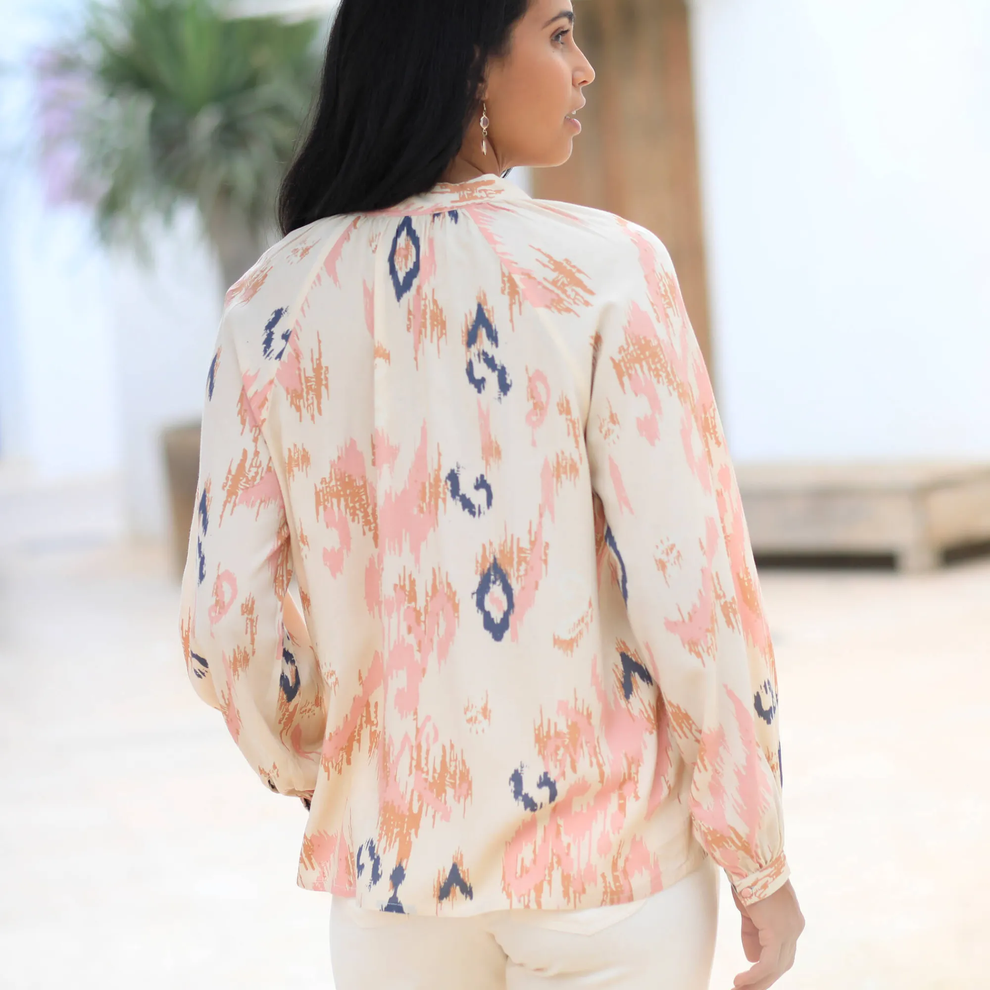 Bloes En Tuniek<Blancheporte Ruime bedrukte bloes, bloezende mouwen beige / roze