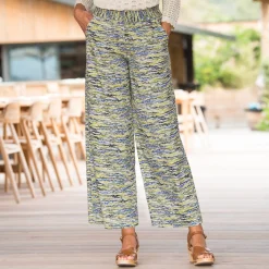 Broek<Blancheporte Ruime, bedrukte broek, elastische taille kaki / blauw