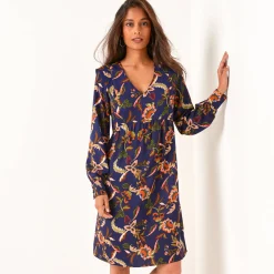 Jurk<Blancheporte Ruime, bedrukte jurk marine / beige