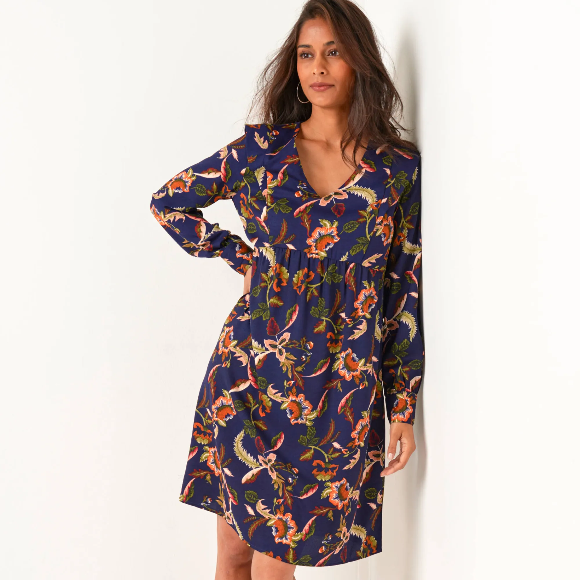 Jurk<Blancheporte Ruime, bedrukte jurk marine / beige