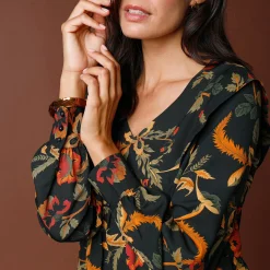 Feestoutfits Dames|Jurk<Blancheporte Ruime, bedrukte jurk zwart / bronskleur