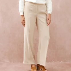 Broek<Blancheporte Ruime broek met elastische taille, crêpe beige