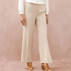 Broek<Blancheporte Ruime broek met elastische taille, crêpe beige