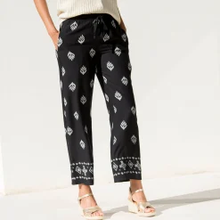 Broek<Blancheporte Ruime broek met hoge taille, bedrukte viscose zwart / ecru