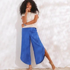 Broek<Blancheporte Ruime broek met split blauw
