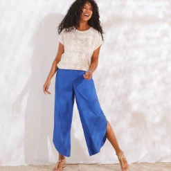 Broek<Blancheporte Ruime broek met split blauw