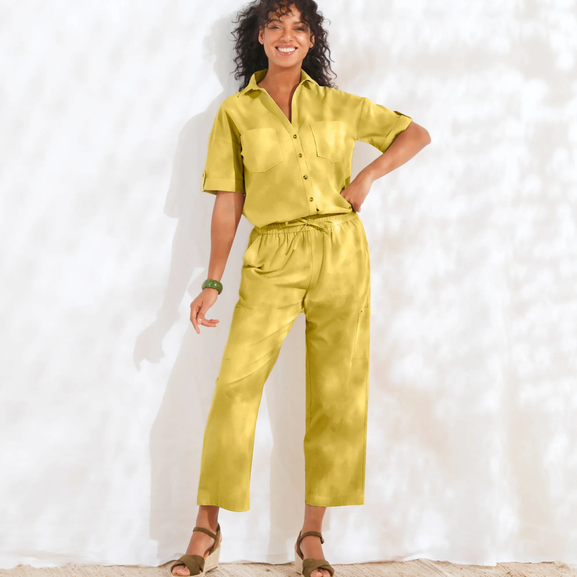 Broek<Blancheporte Ruime 7/8-broek met zakken, mix van katoen-linnen mosgroen