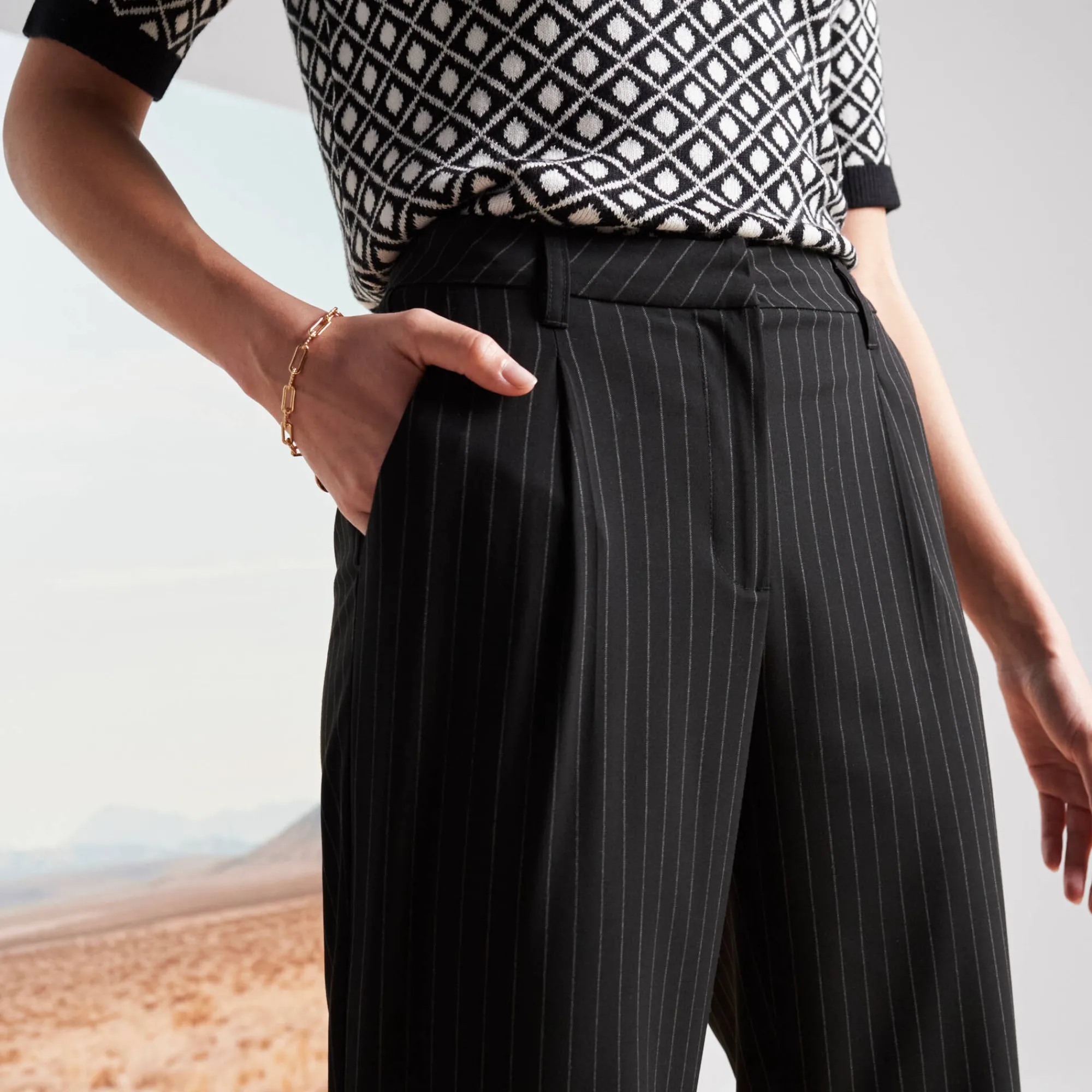 Broek<Blancheporte Ruime broek, strepenprint zwart