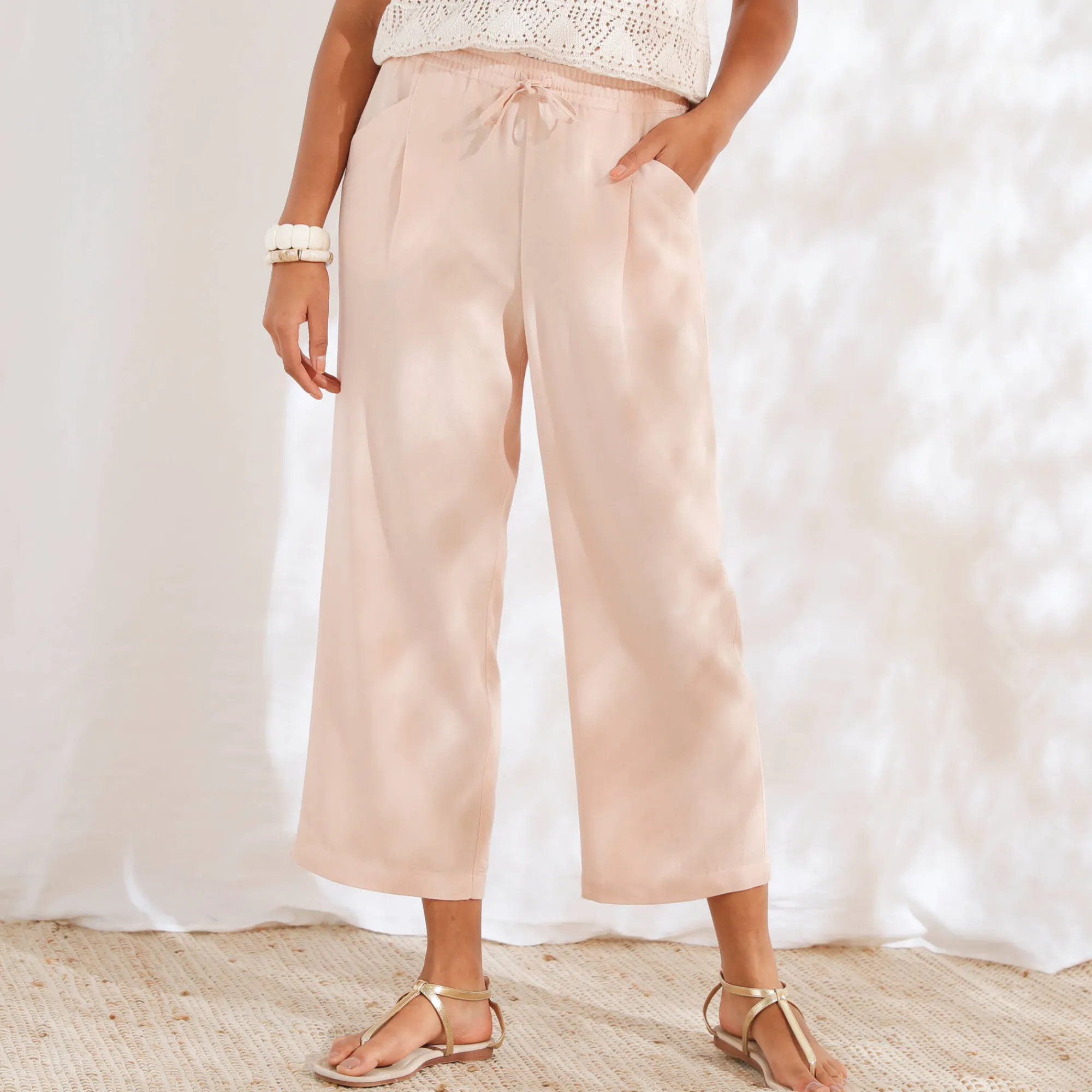 Broek<Blancheporte Ruime 7/8-broek, viscose en linnen poederroze