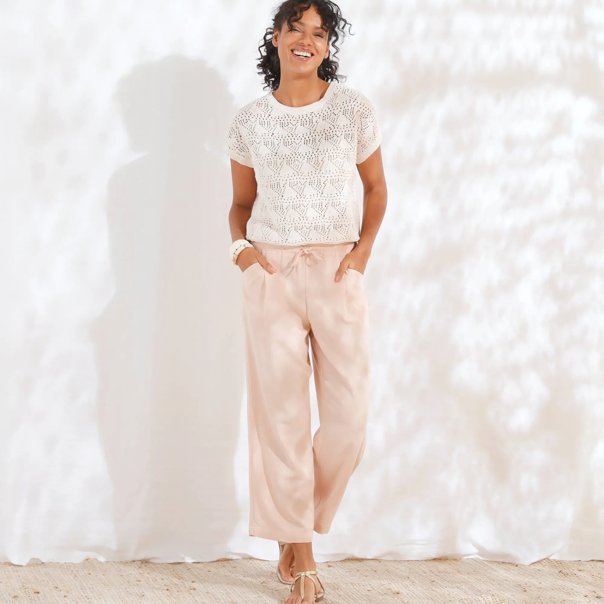Broek<Blancheporte Ruime 7/8-broek, viscose en linnen poederroze