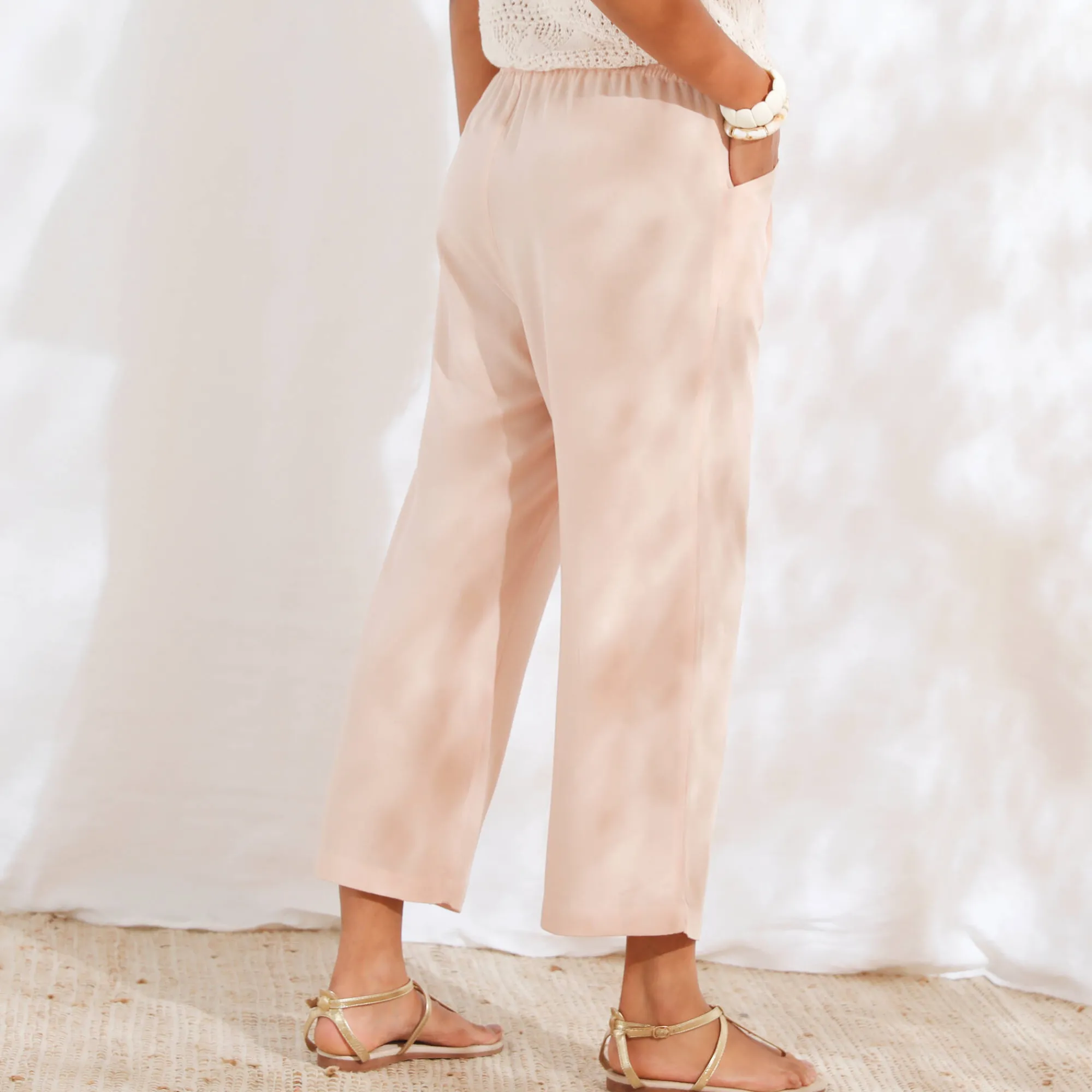 Broek<Blancheporte Ruime 7/8-broek, viscose en linnen poederroze
