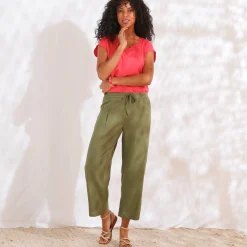 Broek<Blancheporte Ruime 7/8-broek, viscose en linnen kaki