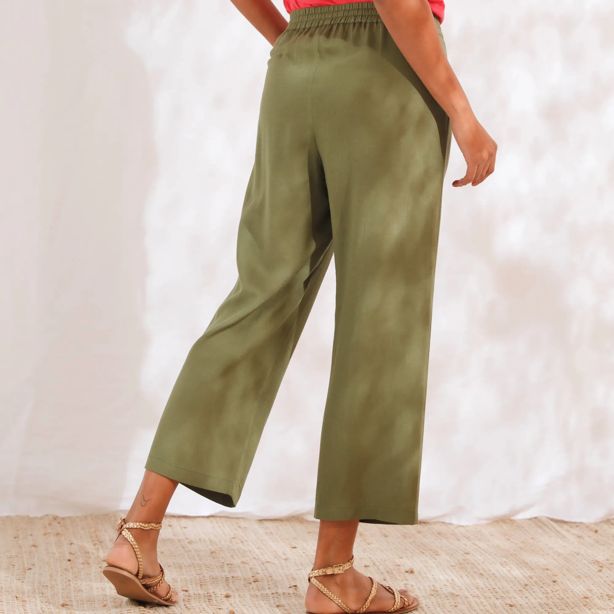 Broek<Blancheporte Ruime 7/8-broek, viscose en linnen kaki