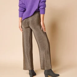 Feestoutfits Dames|Broek<Blancheporte Ruime, comfortabele broek, glanzend tricot goudkleurig