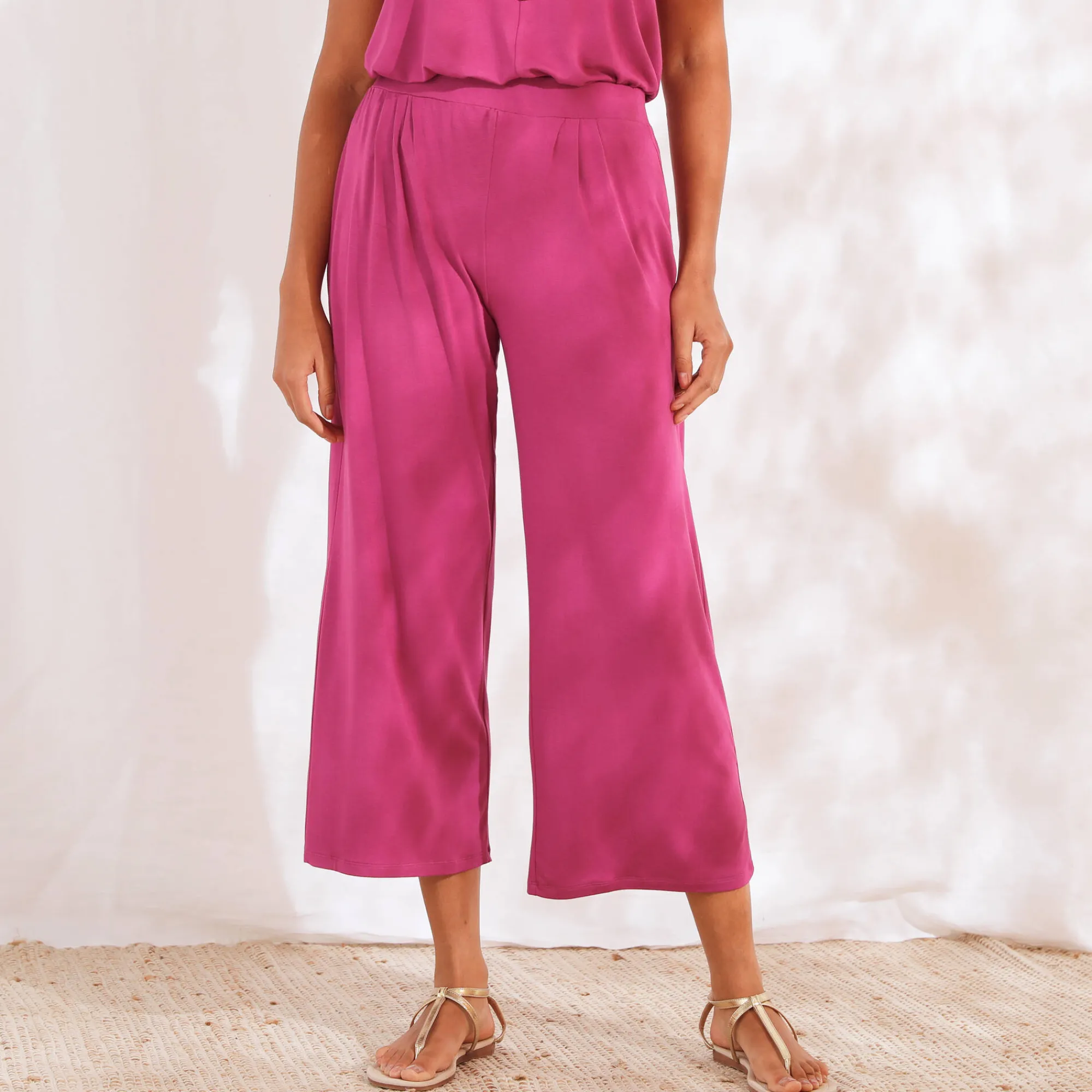 Broek<Blancheporte Ruime, effen 7/8-broek in soepel tricot met elastische taille violine