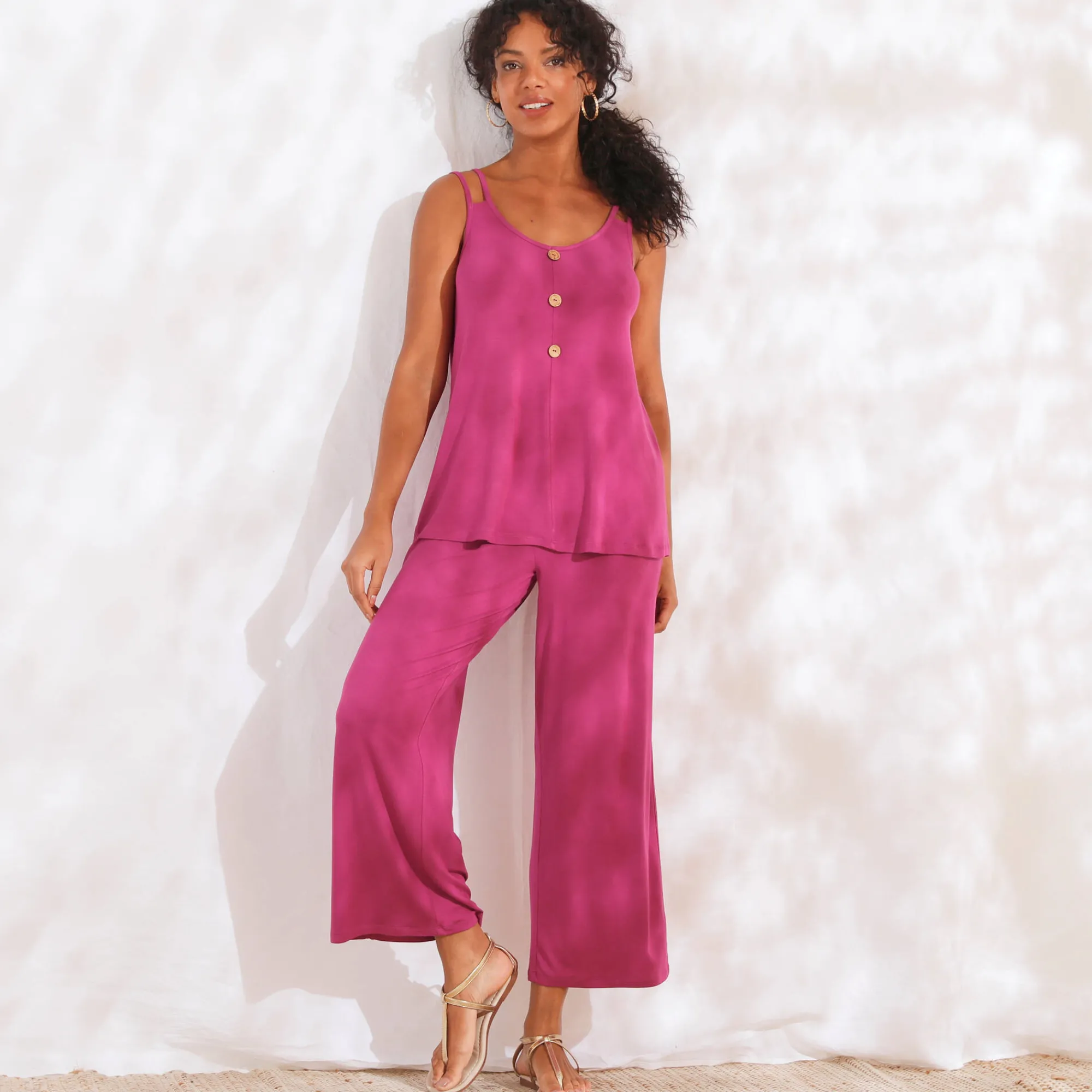 Broek<Blancheporte Ruime, effen 7/8-broek in soepel tricot met elastische taille violine