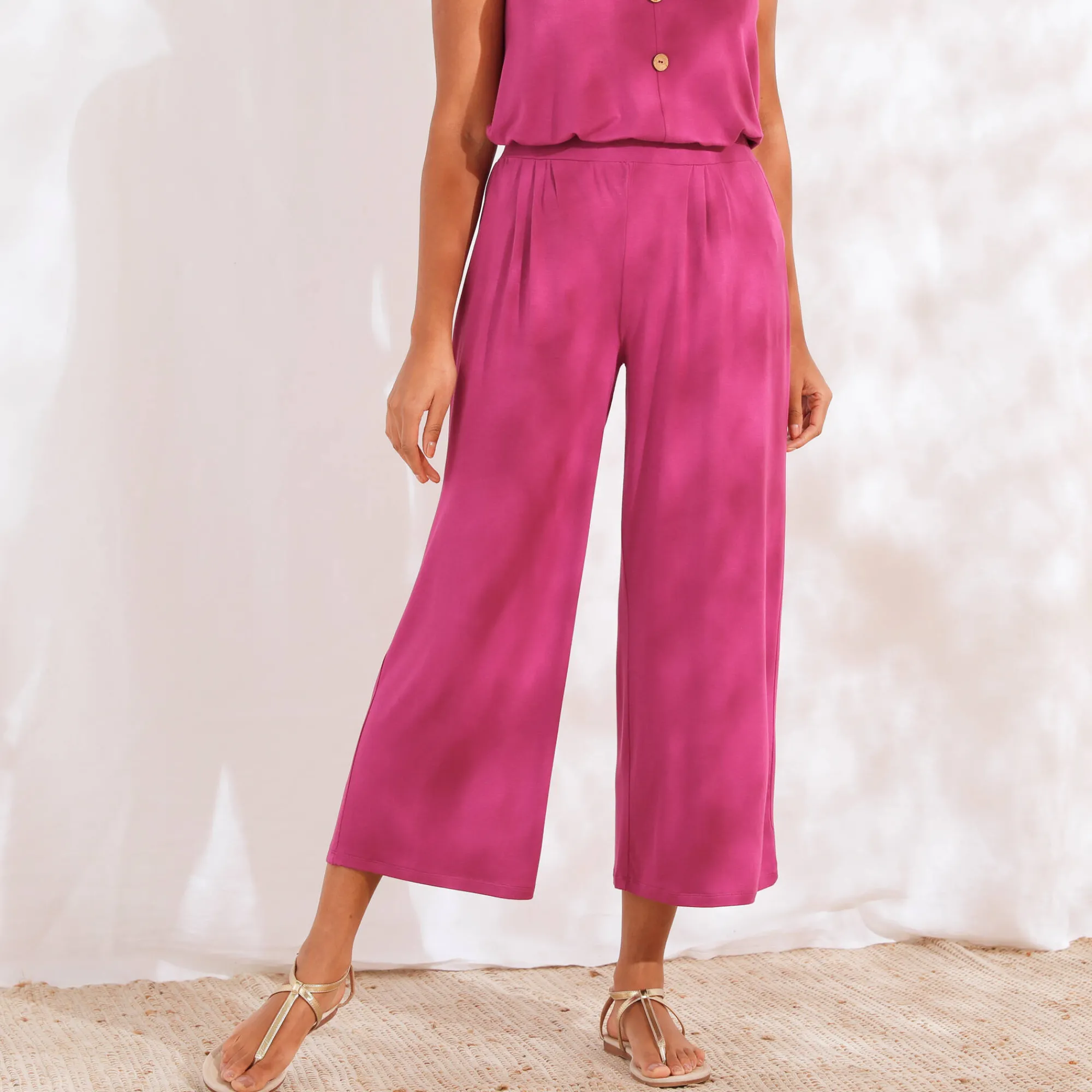 Broek<Blancheporte Ruime, effen 7/8-broek in soepel tricot met elastische taille violine