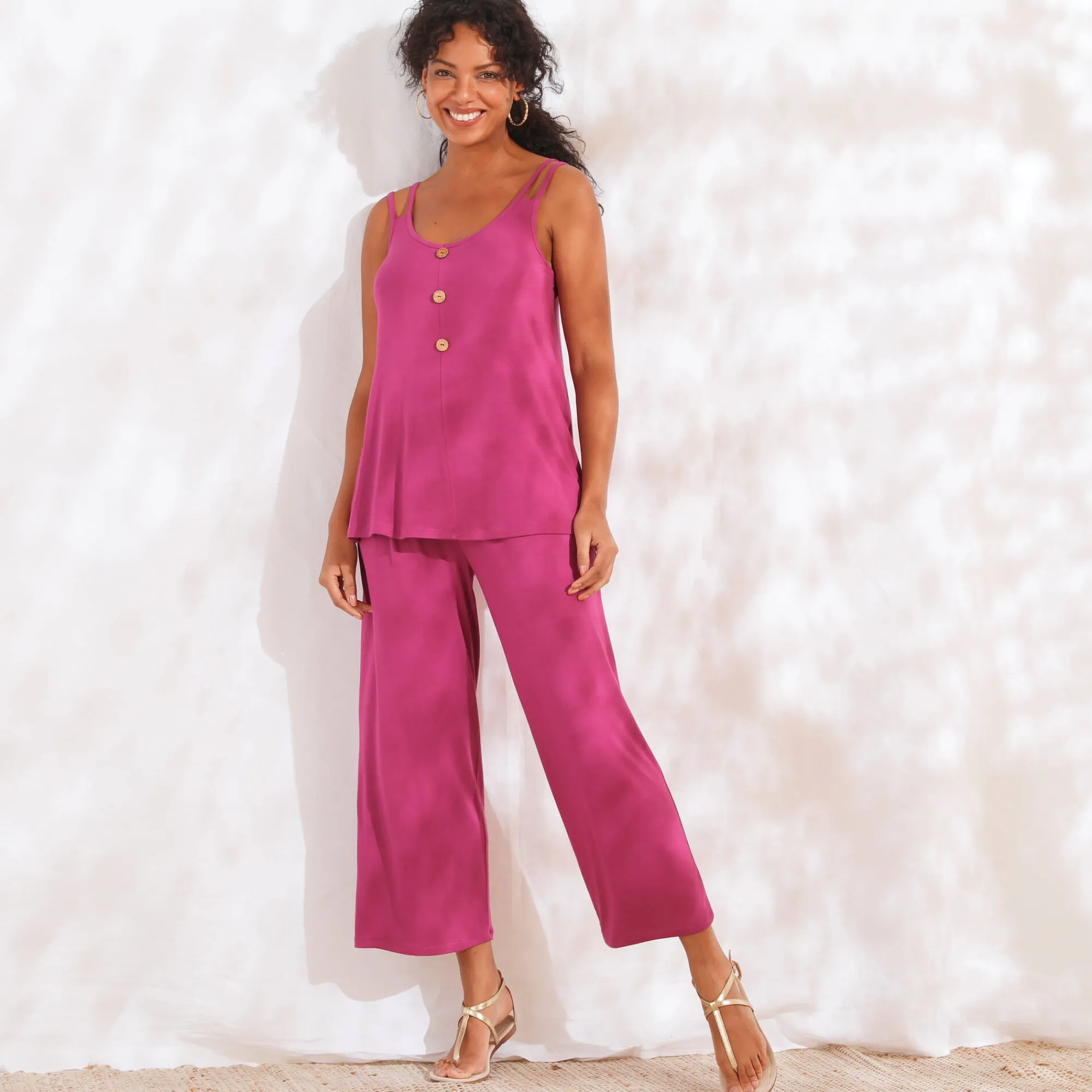 Broek<Blancheporte Ruime, effen 7/8-broek in soepel tricot met elastische taille violine