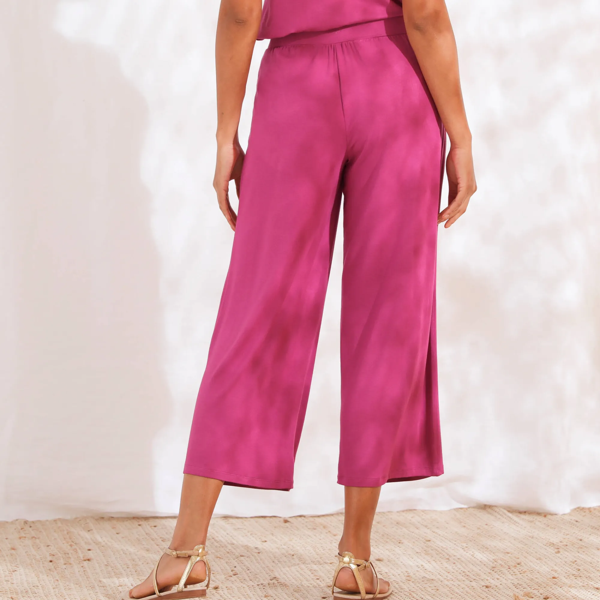 Broek<Blancheporte Ruime, effen 7/8-broek in soepel tricot met elastische taille violine