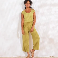 Broek<Blancheporte Ruime, effen 7/8-broek in soepel tricot met elastische taille mosgroen