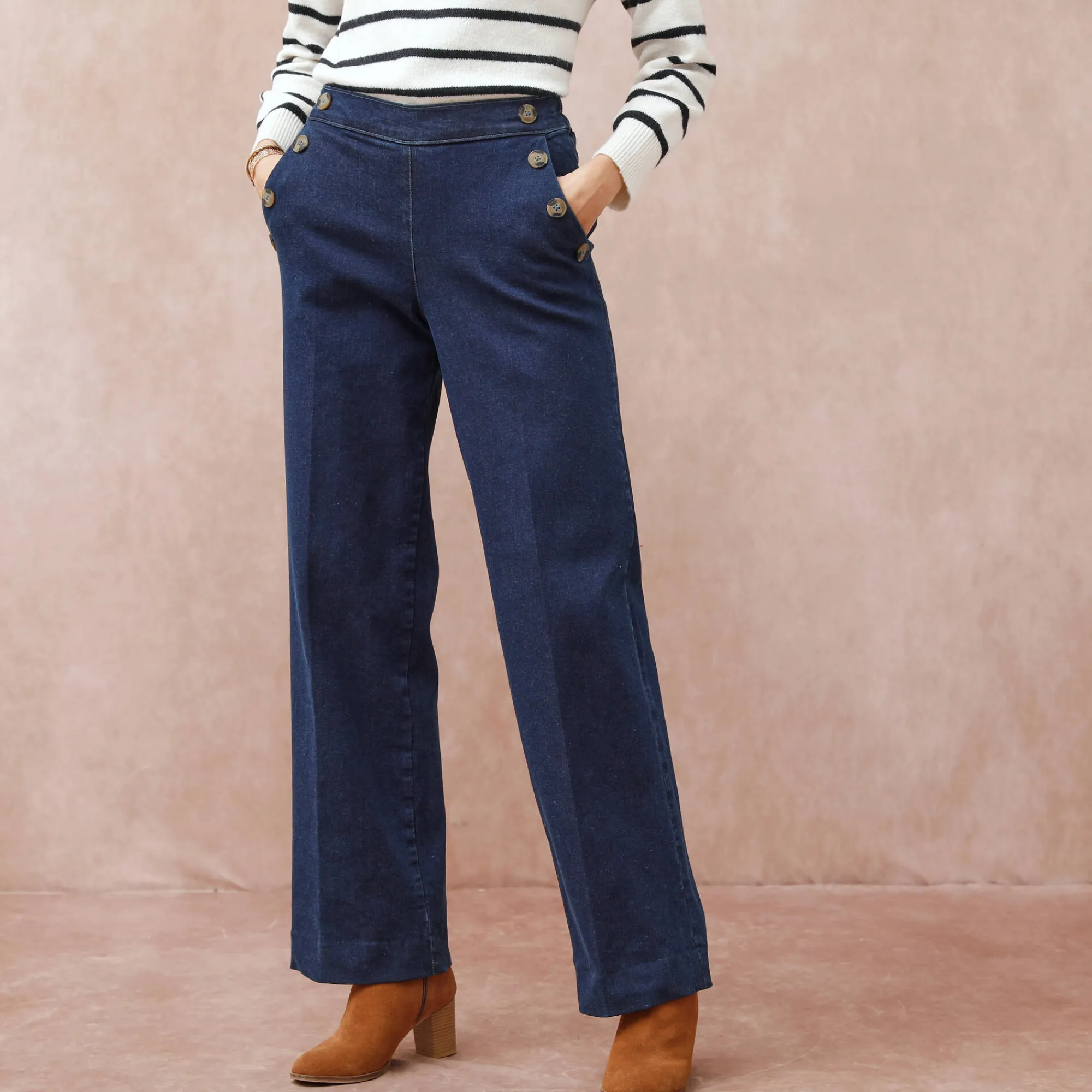 Jeans|Broek<Blancheporte Ruime jeans met knooppandeffect stone