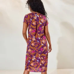 Jurk<Blancheporte Ruime jurk in bedrukte viscose, korte mouwen paars / veelkleurig