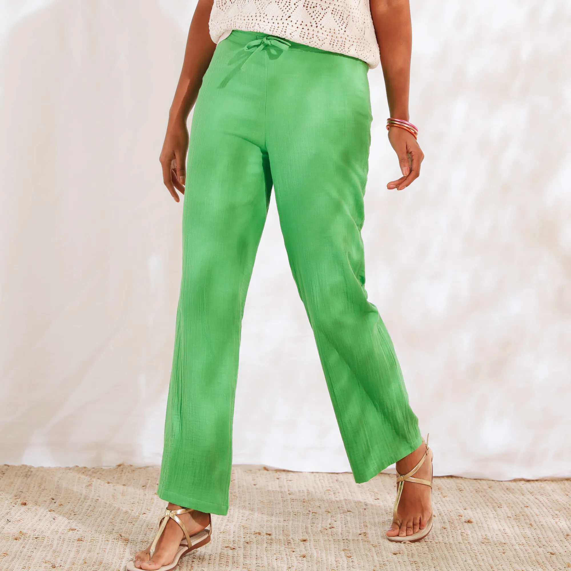 Broek<Blancheporte Ruime, rechte broek, in katoengaas groen