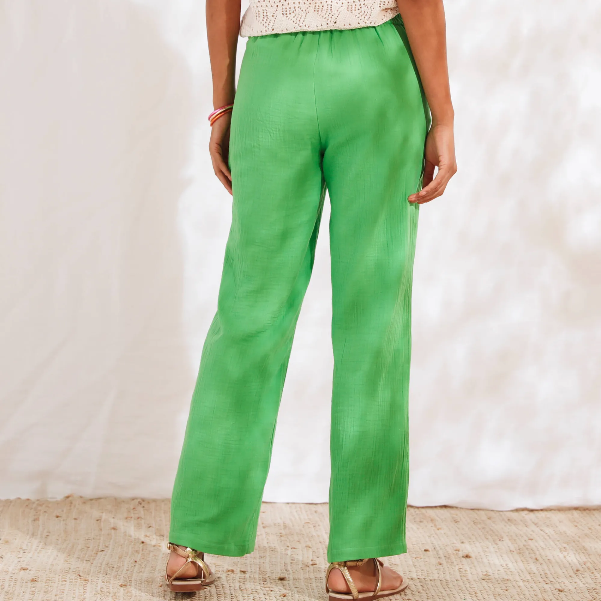 Broek<Blancheporte Ruime, rechte broek, in katoengaas groen
