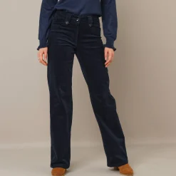 Broek<Blancheporte Ruime, rechte broek, ribvelours marine