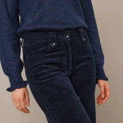 Broek<Blancheporte Ruime, rechte broek, ribvelours marine