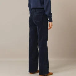 Broek<Blancheporte Ruime, rechte broek, ribvelours marine