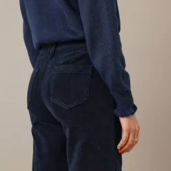 Broek<Blancheporte Ruime, rechte broek, ribvelours marine