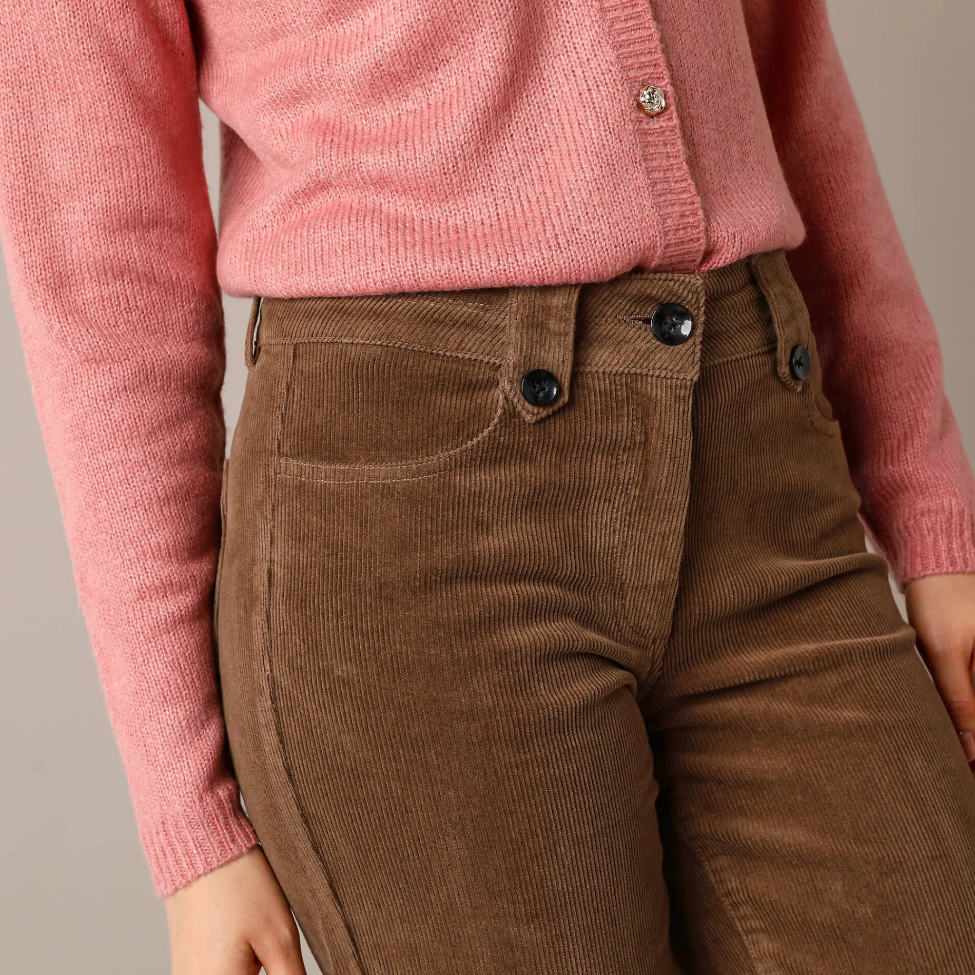 Broek<Blancheporte Ruime, rechte broek, ribvelours taupe