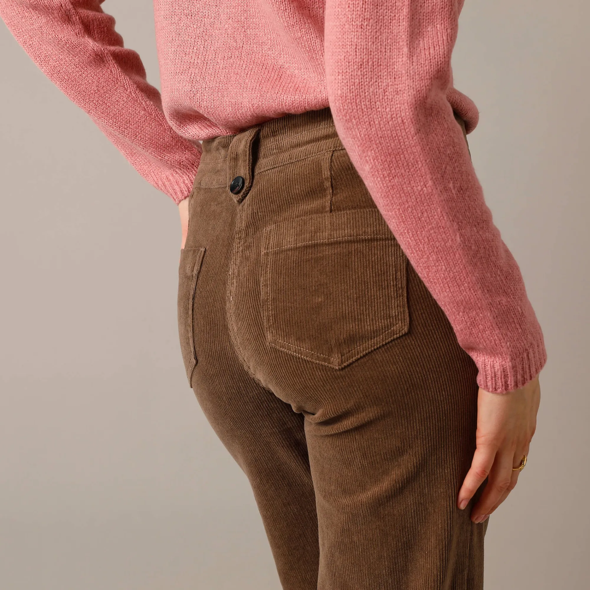 Broek<Blancheporte Ruime, rechte broek, ribvelours taupe