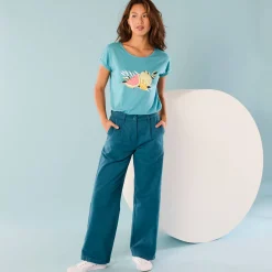 Broek<Blancheporte Ruime, rechte broek, speciaal voor kleine lengtes eendenblauw