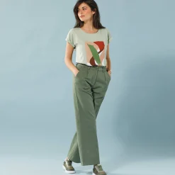 Broek<Blancheporte Ruime, rechte broek, speciaal voor kleine lengtes lindegroen