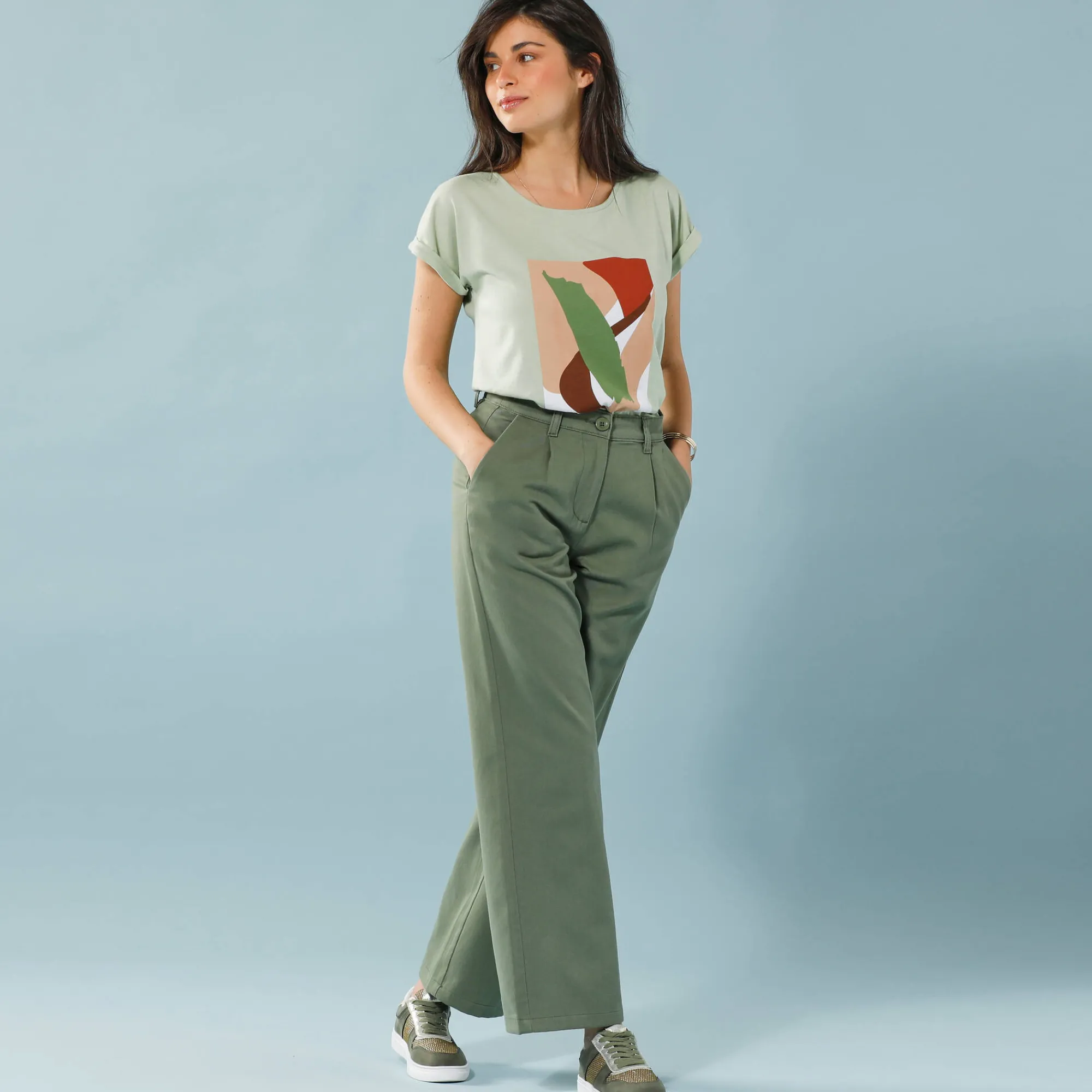 Broek<Blancheporte Ruime, rechte broek, speciaal voor kleine lengtes lindegroen