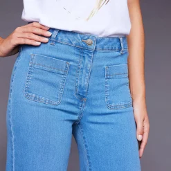 Jeans|Broek<Blancheporte Ruime, rechte jeans, hoge taille, kleine lengte bleached