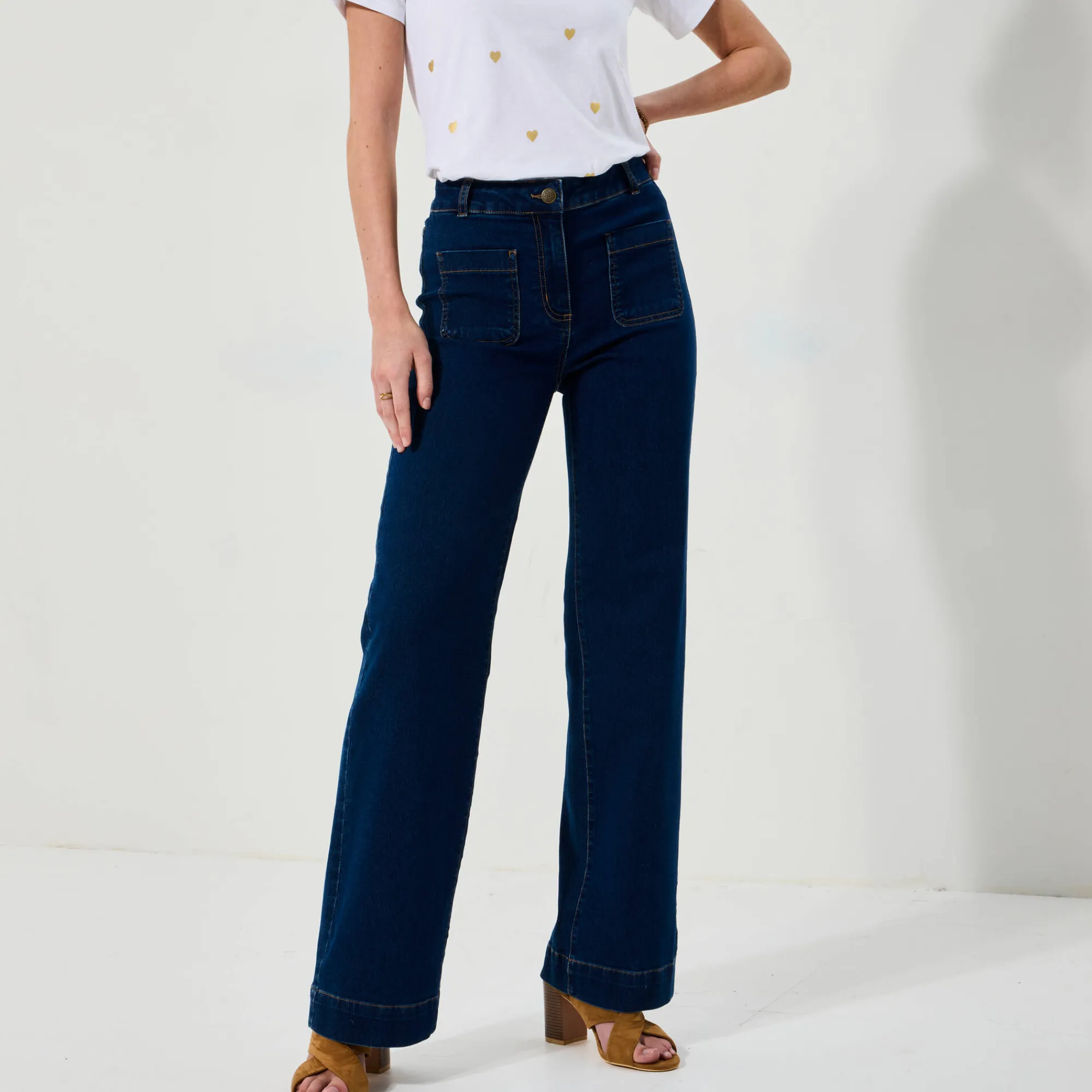 Jeans|Broek<Blancheporte Ruime rechte jeans, hoge taille, grote lengte stone