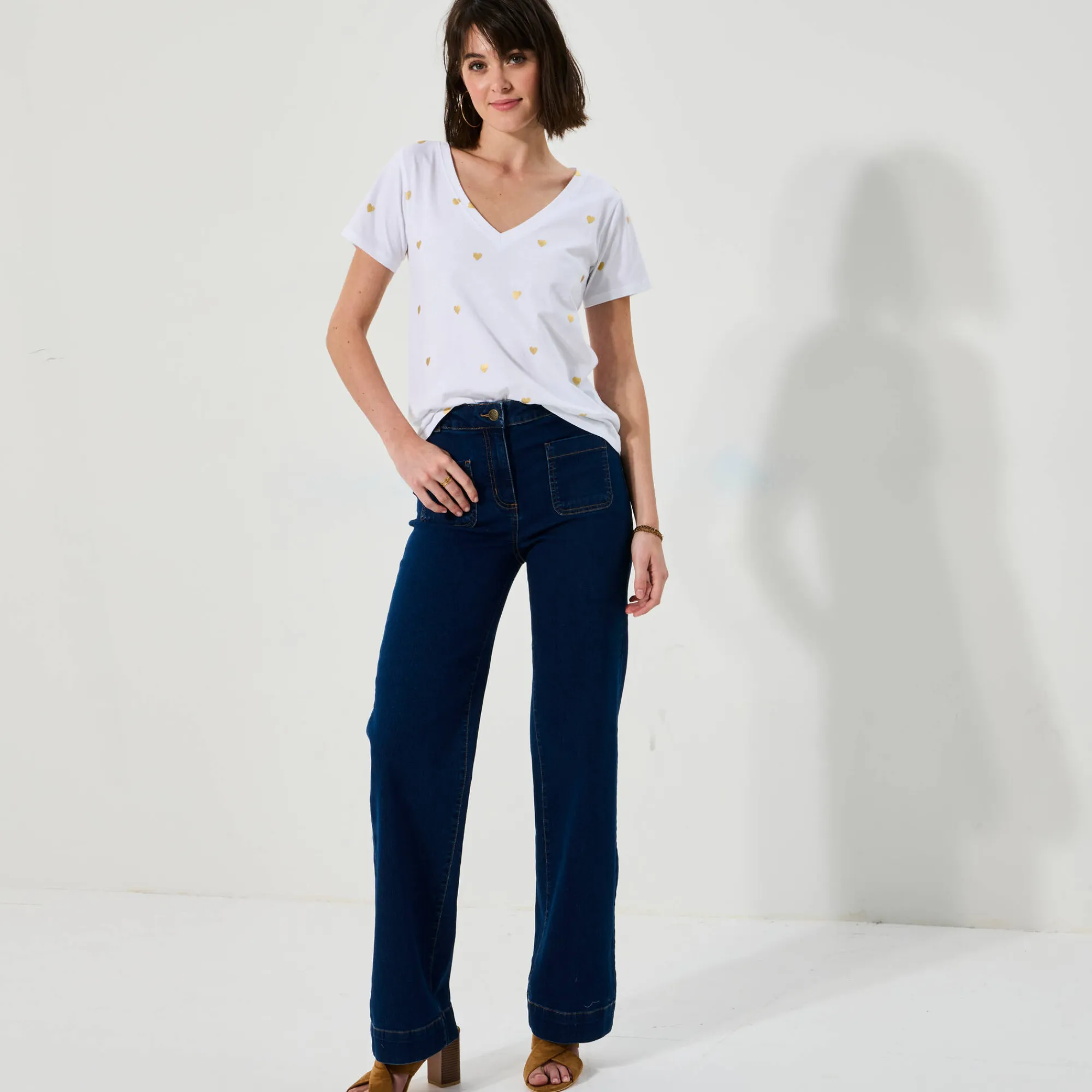 Jeans|Broek<Blancheporte Ruime rechte jeans, hoge taille, grote lengte stone
