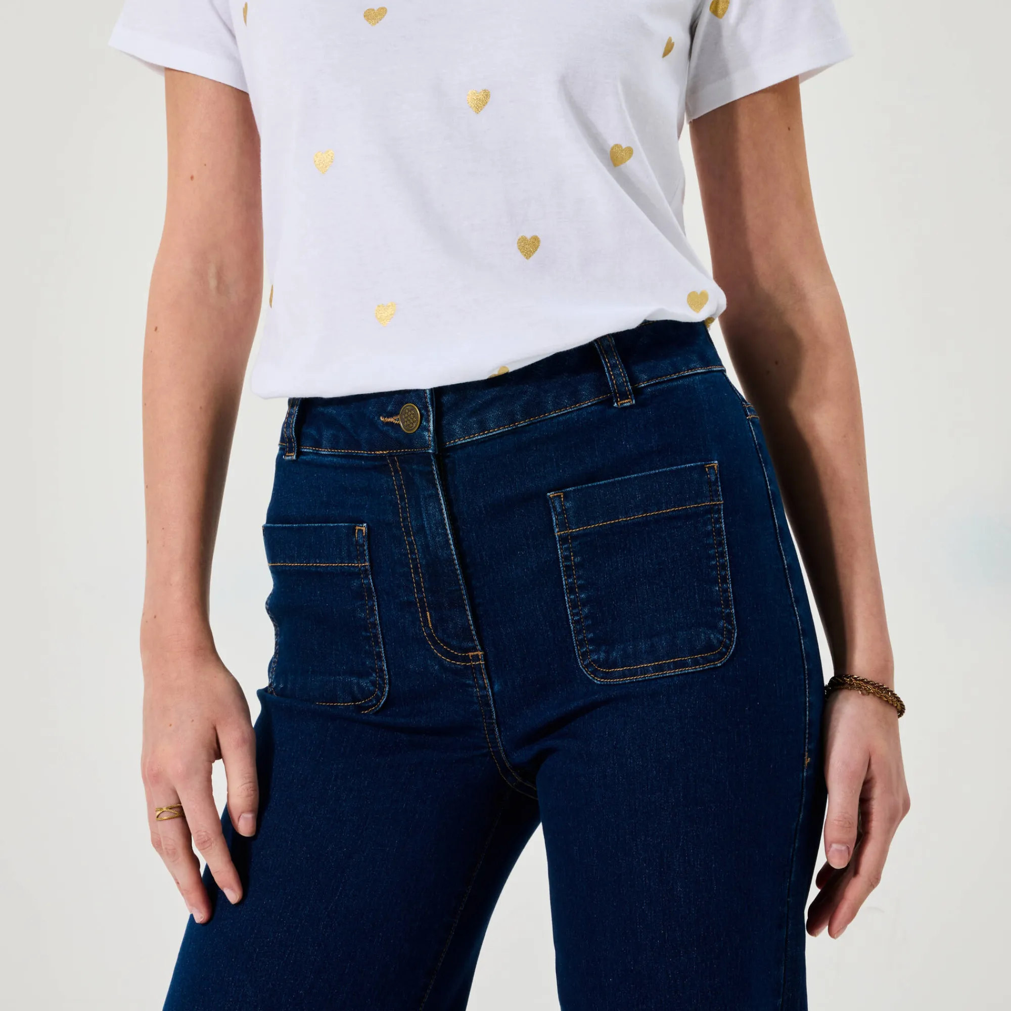 Jeans|Broek<Blancheporte Ruime rechte jeans, hoge taille, grote lengte stone